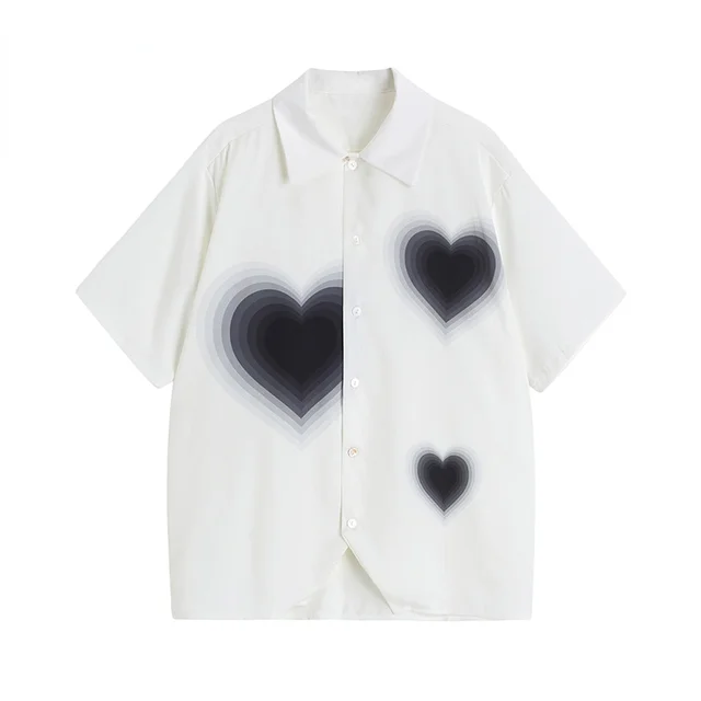 Fashion Women's Short Sleeve Shirts Korean Loose 2021 Summer Fashion Harajuku Heart Pirnted Casual Streetwear Female Blouse Top white