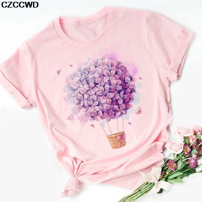 2020 Summer Women Short Sleeve Beautiful Flower Floral Fashion Lady T-shirt Top T Shirt Ladies Womens Graphic Female Tee T Shirt