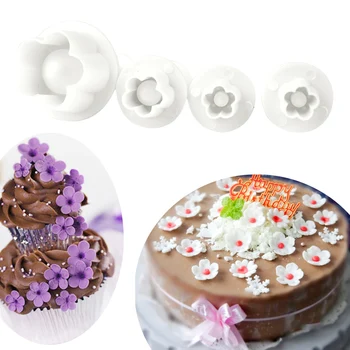

4pcs Kitchen Biscuit Cookie Cutter Plum Flower Plunger Plastic Baking Mold Pastry 3D Die Fondant Sugarcraft Cake Decoration Tool