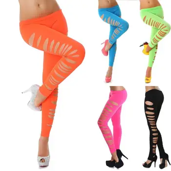 

Women Skinny Slim Stretch Low Waist Pencil Pants Sexy Hole Ripped Leggings Solid Long Pant