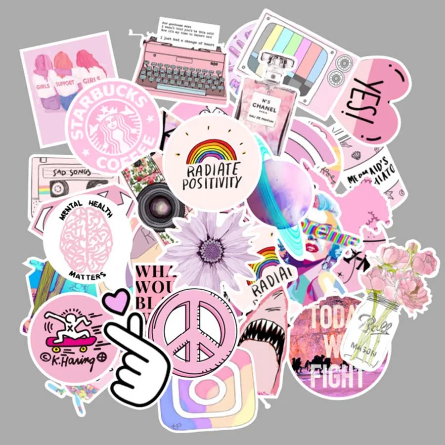 53 шт. ПВХ водонепроницаемый Vsco для девочек Kawaii розовый забавный стикер игрушки багаж наклейка s для мото автомобиля и чемодана крутая модная наклейка s