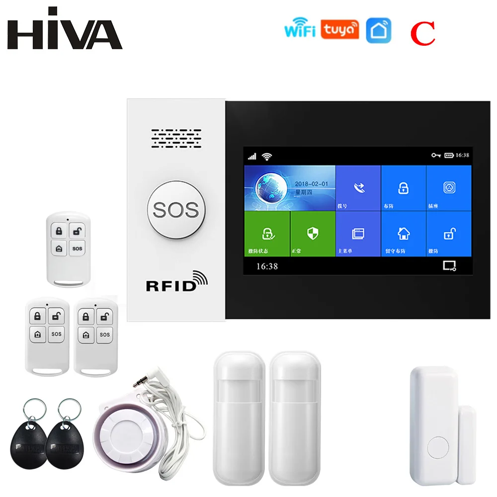 HIVA Alarm Systems Security Home Wifi Gsm with Pir Motion Sensor Tuya Smart Life Alarm work with Alexa elderly emergency button Alarms & Sensors