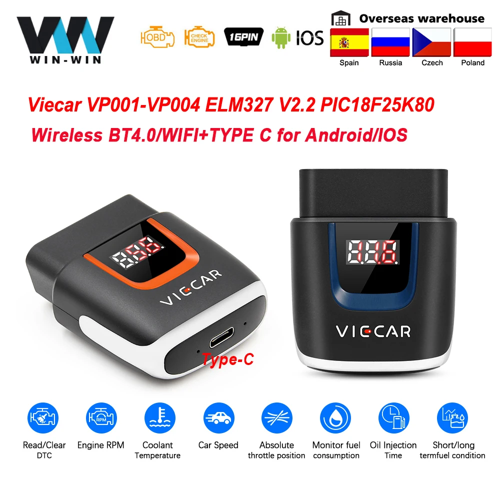 Автомобильный диагностический сканер Viecar VP003 VP004 ELM 327 V2.2 OBD2 Wi-Fi | Автомобили и