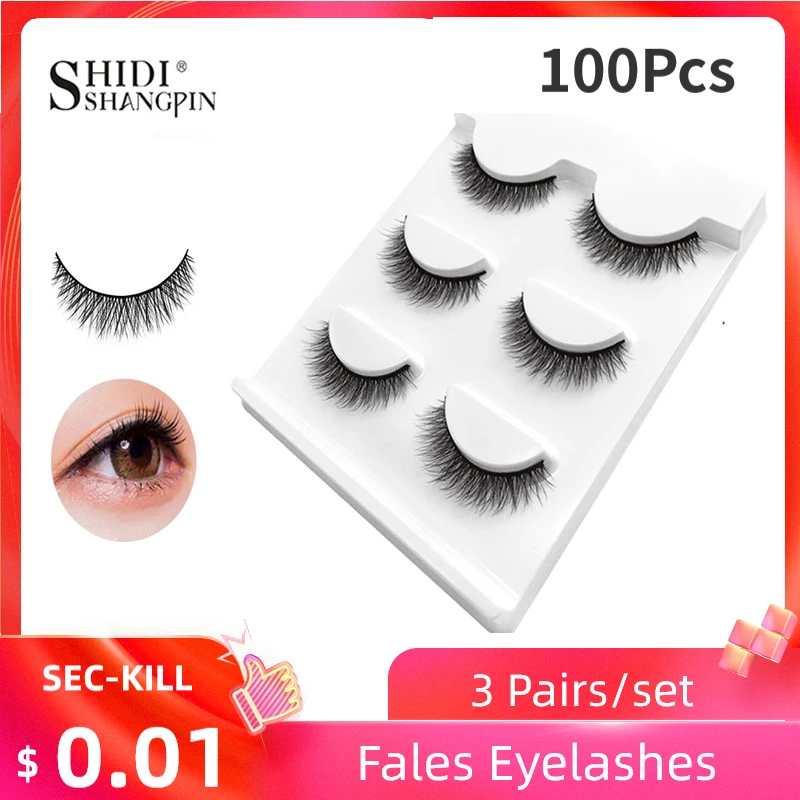 

SHIDISHANGPIN 3 Pairs 3D Mink Eyelashes Handmade Natural Cross Long Fake Eye Lashes Extension Mink Eyelashes for Beauty Makeup