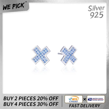 

2020 New Sweet 925 Sterling Silver Stud Earrings Zircon Simple Fashion Jewelry Mosaic Blue Dazzling Cross Popular Christmas