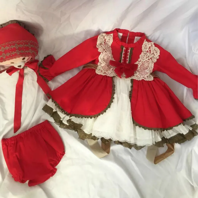 Весенняя детская одежда; испанское платье для девочек; милое красное платье принцессы в стиле Лолиты; хлопковая одежда для маленьких девочек; детское рождественское платье