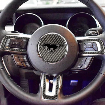 

Car Steering Wheel Emblem Dcoration Sticker Trim for Ford Mustang 2015 2016 2017 Real Carbon Fiber interior Accessories