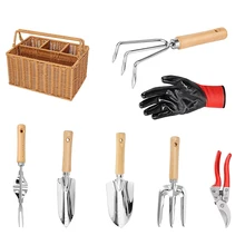 Ensemble d'outils de jardinage robustes en acier inoxydable, 8 pièces, avec panier, pelle à semis, brosse, ensemble d'accessoires