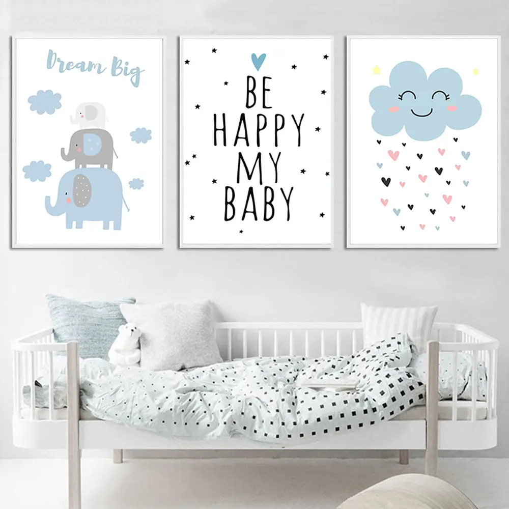 Elephant-Nursery-Wall-Art-Print-Blue-Cloud-Quotes-Canvas-Poster-Painting-Nordic-Posters-And-Prints-Wall (3)