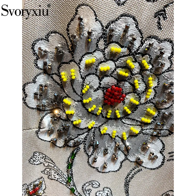 Svoryxiu, роскошное подиумное платье, Осень-зима, золотая линия, жаккардовое платье на бретелях, женские, высокого класса, с бисером, винтажные, вечерние, Мини платья, Vestdios