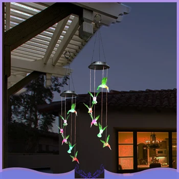 

Solar Hummingbird Wind Chimes Hanging Decorations Crafts Dream Catcher Green/Clear Color LED Hanging Lamp Wind Chimes Light