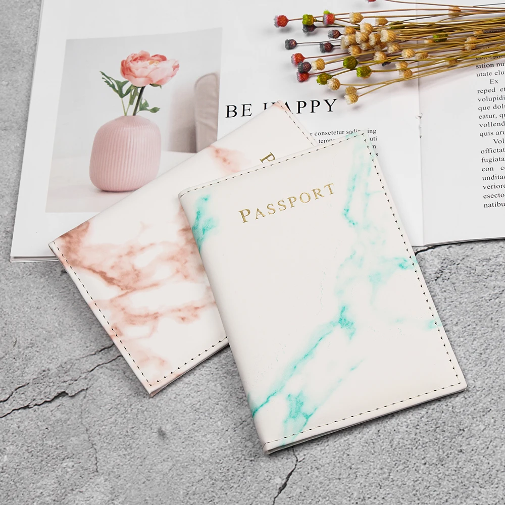 New Fashion Marble Pattern Passport Cover Women PU Leather Cute Travel Passport Holder Waterproof Design Passport Covers