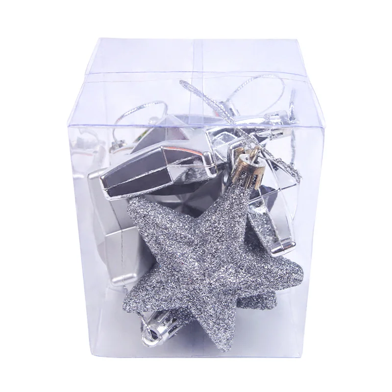 Set of 6 Five-Pointed Star Christmas Tree Hanging Ornaments - Festive Holiday Decorations