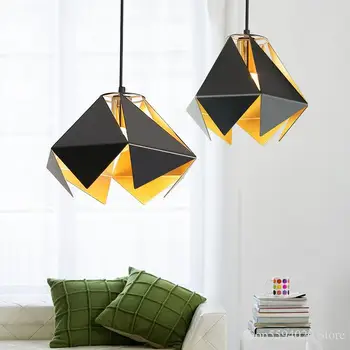 

Nordic Diamond Lustre Pendant Lights Modern Minimalist Diamond Industrial Lighting Creative Iron Bed Bar Hanging Light Fixture