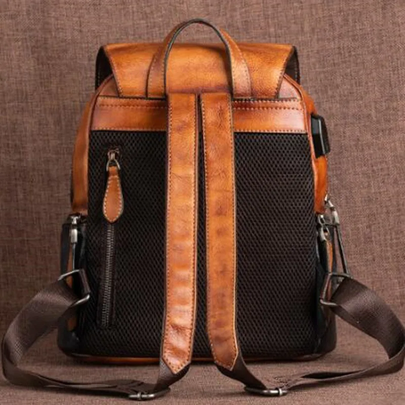 Vintage Embossed Women Genuine Leather Backpacks College Style Flap Schoolbags Ladies Outing Travel Bag Ladies Soft Daypacks