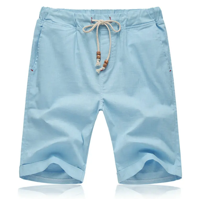 Light Blue Красивые новые модные летние мужские хлопковые шорты, однотонные шорты с завязками, мужские повседневные пляжные шорты, мужские короткие штаны, 8 цветов - Цвет: Light Blue