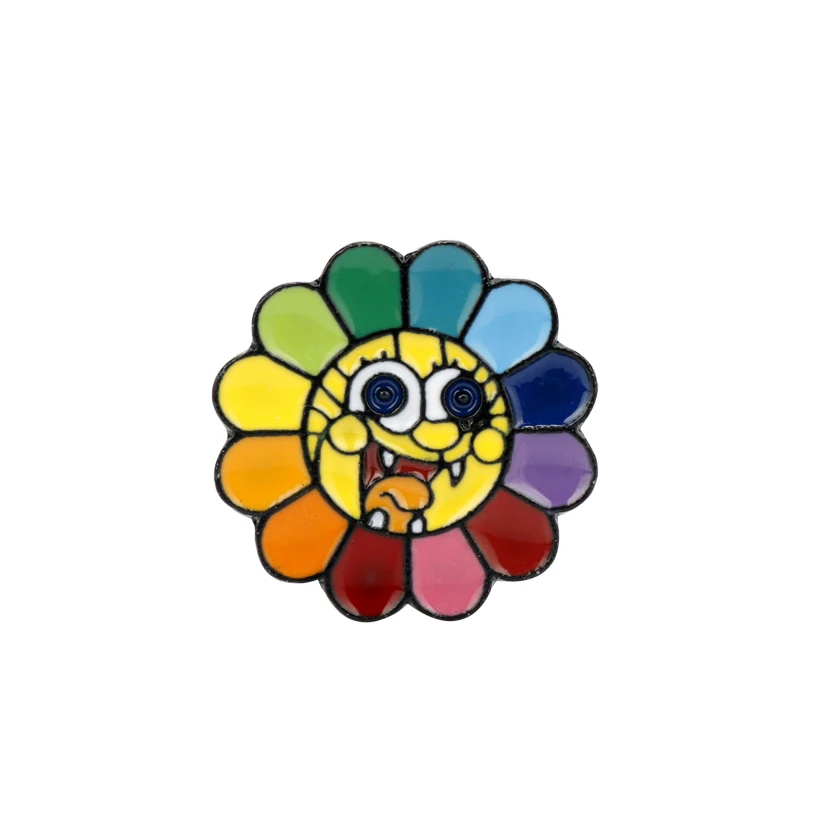 

Japan Murakami Takashi Kpop Flowers Brooch Fashion Rainbow Flower Enamel Pins Smiling Sun Flower Brooches Cute Bag Badges Gift