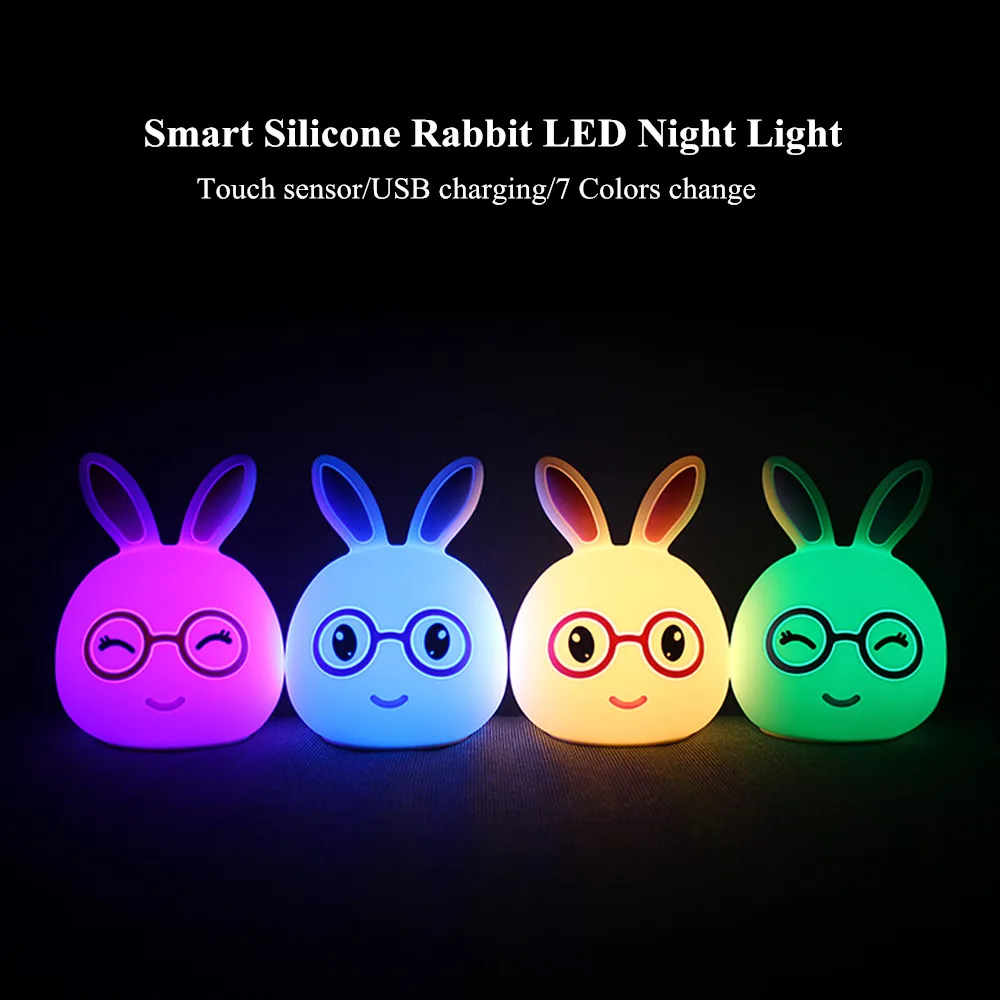 7 Colors LED Night Light Silicone Cute Cartoon Rabbit Rechargeable Decor Table Lamp Holiday Ambient Light for Girl Children Gift (15)_副本