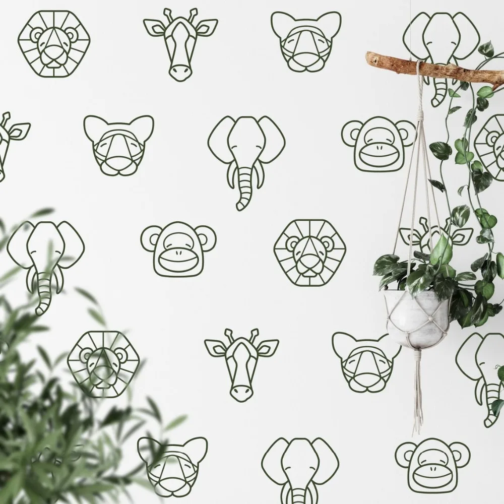 Geometric  Lion Elephant Tiger Giraffe Monkey Animal Wall Sticker Kids Room Jungle Animal Woodland Wall Decals Bedroom Vinyl Dec (4)
