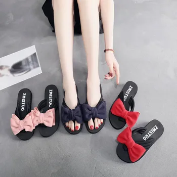 

High Quality Summer Women's Slippers New Female Wedge Slides Slippers Butterfly-knot Sandal Home Bathroom Beach Flip Flops Shoes