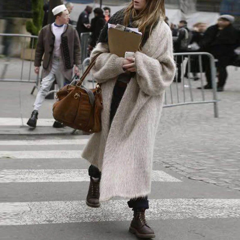 

Street-style Women's Knitted Long Cardigan Fake Mink Cashmere Solid Long Mink Sweater 2019 Autumn And Winter Warm Jumper