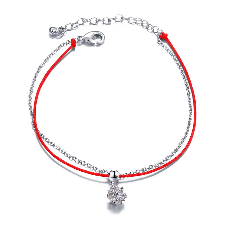 red-silver MAIKALE браслеты из красной веревки для женщин Красная цепочка Серебряная цепочка браслет с кубическим цирконием бусины кулон браслет ювелирные изделия на удачу - Окраска металла: red-silver