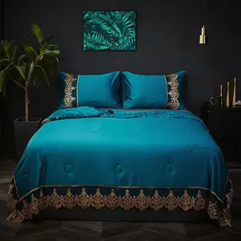 

10 1pc Duvet Cover Summer Bed Sheet Cover Green Yellow Printed Pattern with Lace Duvet Cover for King Queen Bed No Pillowcases