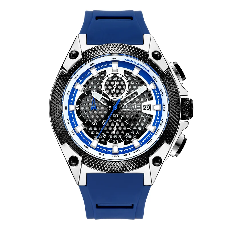 

MEGIR Men Sport Watch Relogio Masculino Blue Silicone Strap Mens Watches Top Brand Luxury Luminous Waterproof Quartz Watch Man