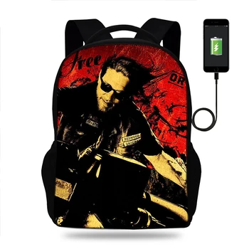 

High quality Sons Of Anarchy USB charging backpack for men and women, travel bag for teenagers, school bag for students