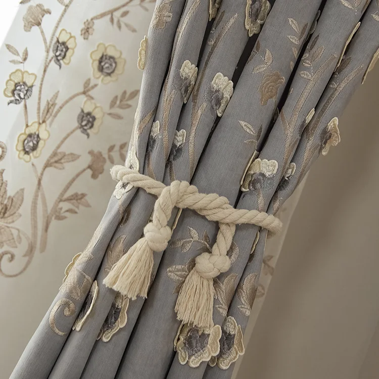 

Modern Simple Embroidery High Shading French Window Curtains for Living Dining Room Luxury Curtains for Bedroom