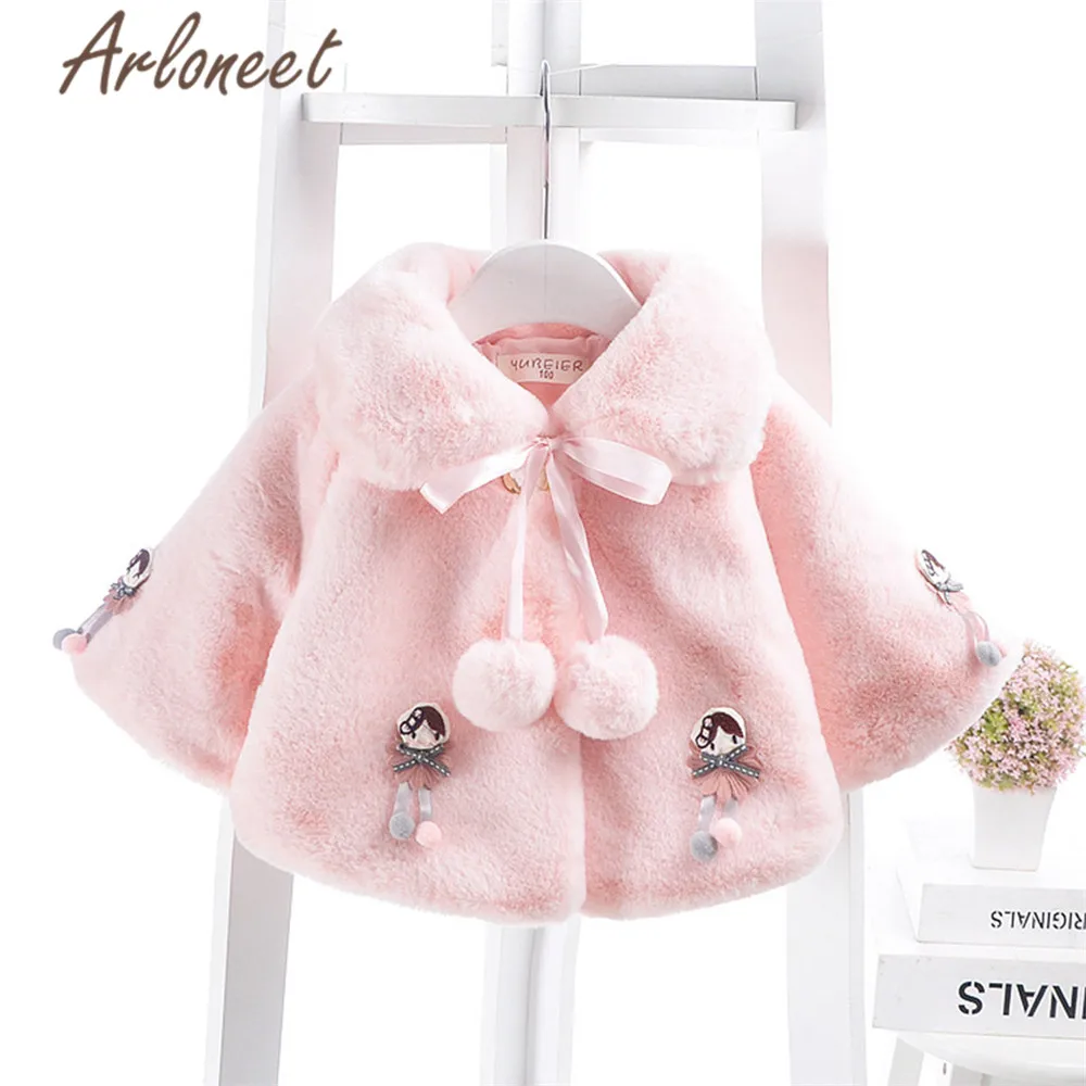 ARLONEET Cartoon Coats Baby Girls Warm Winter Thick Coat Bow Hairball Outerwear Cotton Cloak Toddler Baby Coat Girls Outerwear