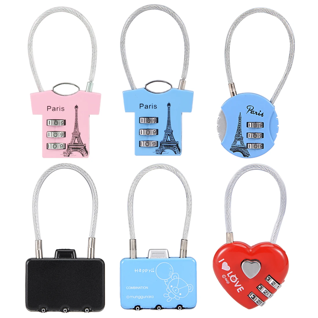 

uxcell 3 Digit Combination Padlock 3mm Wire Shackle Zinc Alloy Luggage Lock Round Shape Square Shape Heart Shape