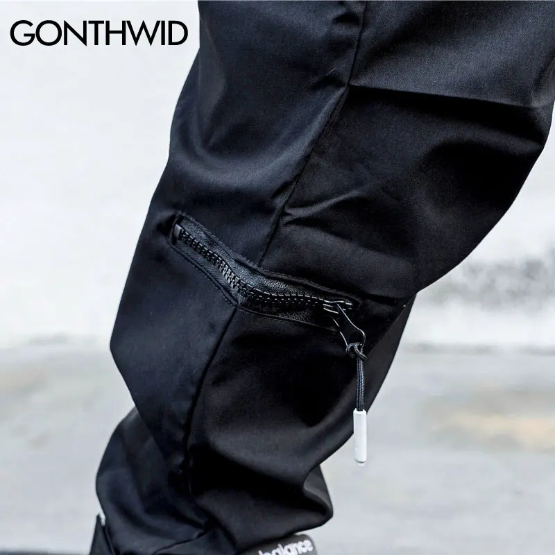 GONTHWID лодыжки молнии карман карго шаровары мужские хип хоп повседневные мужские спортивные джоггеры брюки модные повседневные штаны
