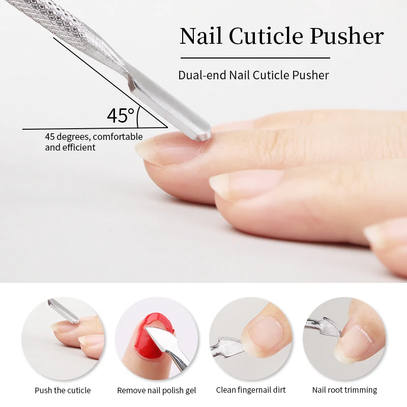 1pcs Double-ended Stainless Steel Cuticle Pusher Dead Skin Push Remover For Pedicure Manicure Nail Art Cleaner Care Tool 5