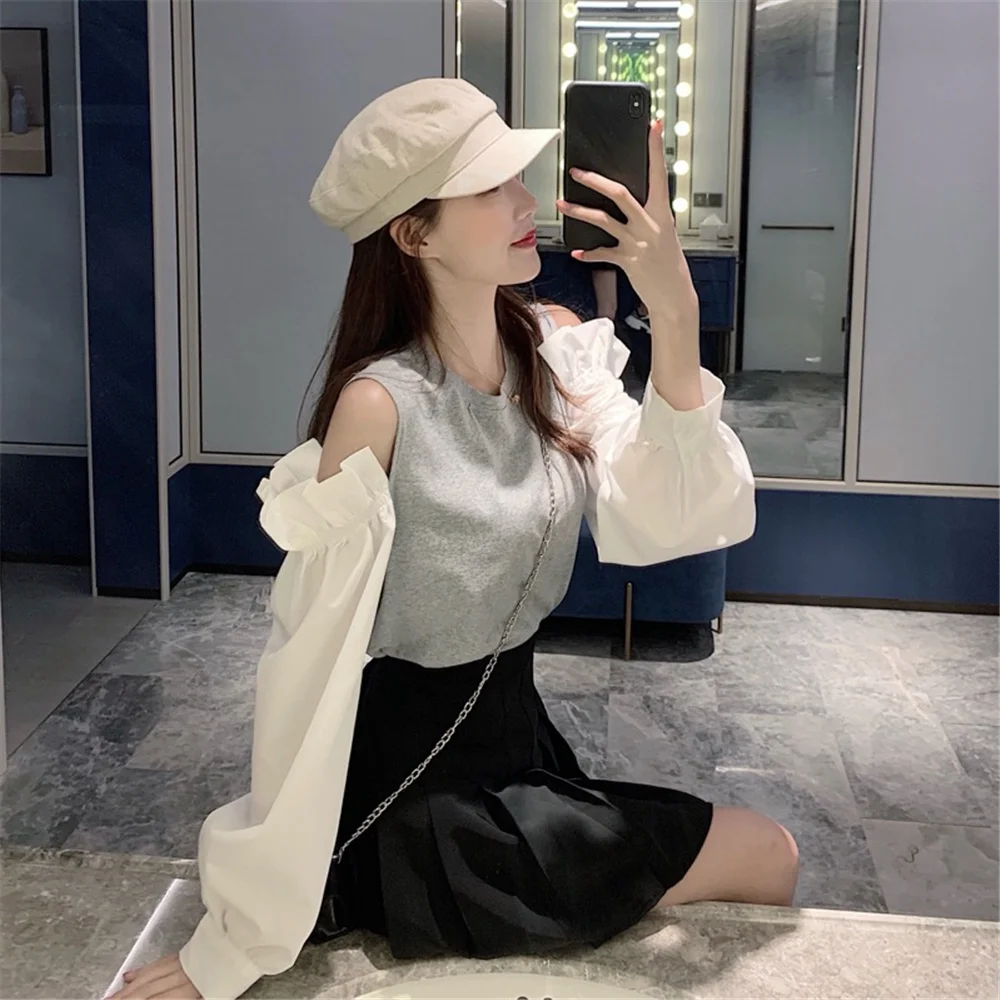 WHITNEY WANG Весенняя модная уличная одежда с вырезами на плечах Лоскутная Толстовка женские толстовки пуловер