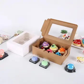 

10Pcs Kraft Paper Cupcake Box Bakery Cake Container With Insert Display Window Eco-friendly Dessert Storage Boxes Gift