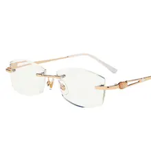 Новые женские бескаркасные алмазные обрезки модные очки для чтения металлические анти-яркие бизнес ретро-очки для чтения HD Смола очки