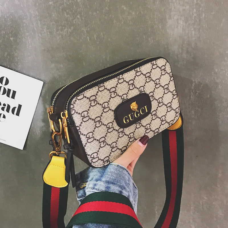 2019 New fashion trend Messenger bag camera bag printing contrast color small square bag wild shoulder bag