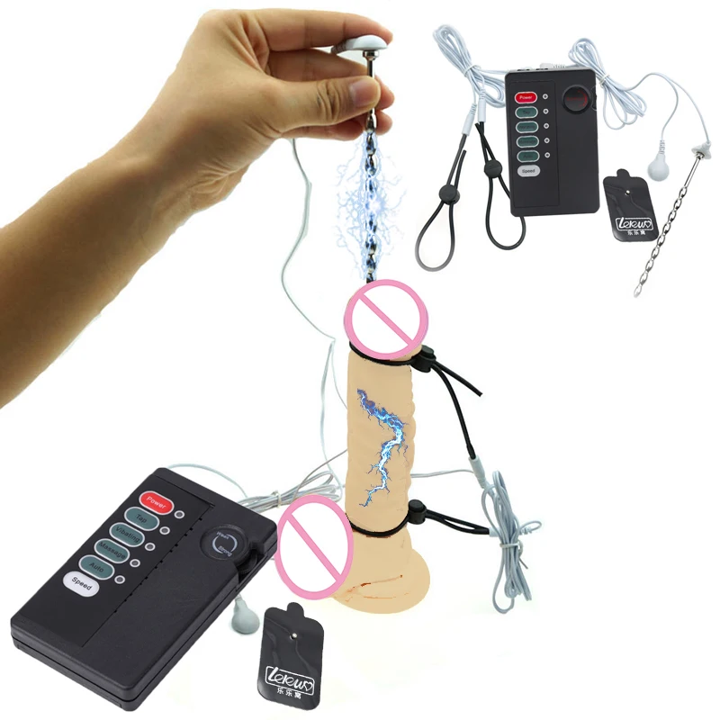 SM Electric Shock Metal Beads Penis Insert Urethral Sound Catheter E-Stimulation Cock Ring Massage Pad Male Medical Sex Products