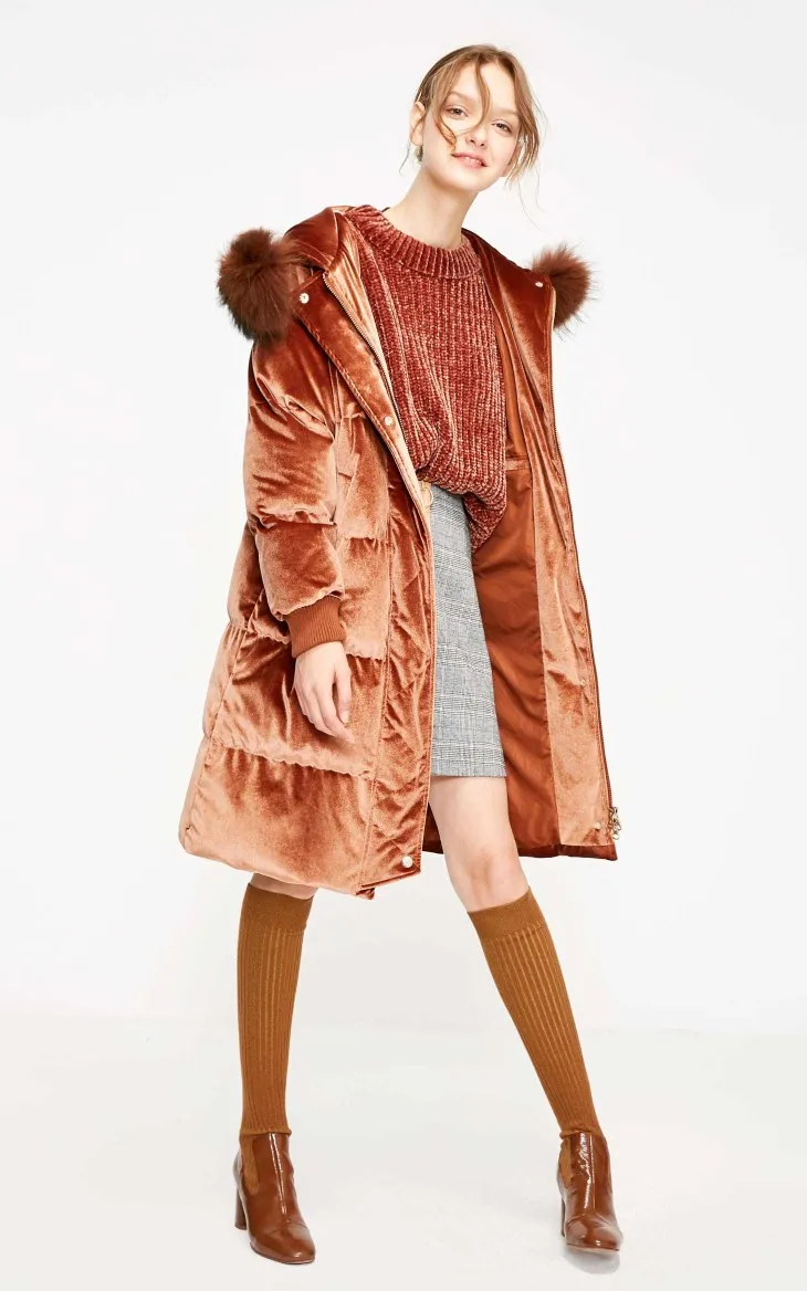 Vero Moda женский 80% белый утиный пух енота меховой воротник съемный пуховик парка пальто | 318412502