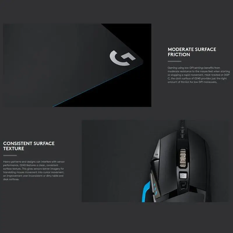 Logitech G240 тканевый игровой коврик для мыши противоскользящая резиновая основа Большой Коврик Для Мыши для ПК компьютера ноутбука 34X28 см