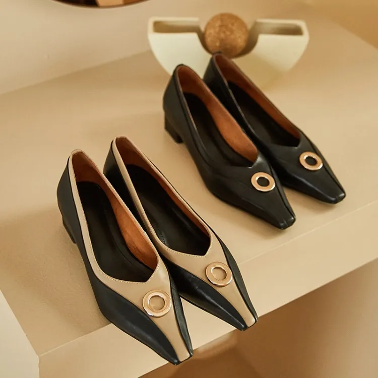 

Spring And Autumn New Style Fashion Women's Pointed Toe Thin Heeled High-Heel Solid Color Full-grain Leather Fashion Shoes Metal