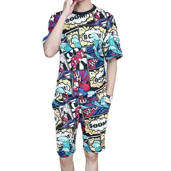 

Gift Men T-Shirt Boys Causal Holiday Daily Wear Short Sleeve Comic Print Summer Top + Pants Set Charming Cotton Blend Crew Neck
