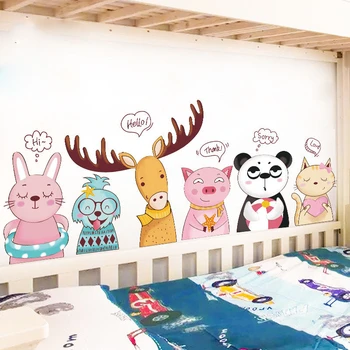 

Kawaii Cartoon Animal Elk Panda Cat Bedside Wall Stickers For Kid's Room Creative Kindergarten Stickers Removable Baby Cot Decal