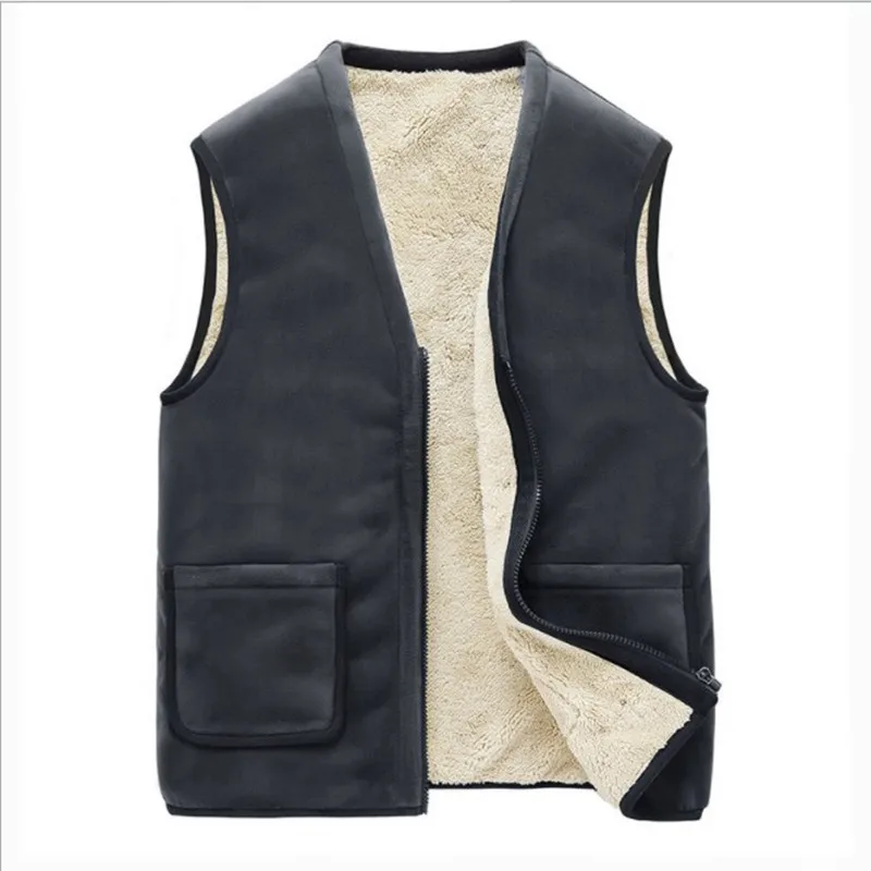 Winter Men Lamb Wool Lined Vest Sleeveless Jacket Waistcoat Outwear Thick Wool Liner Fleeces Coat