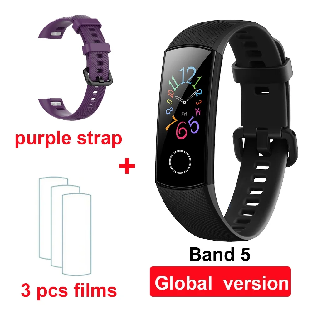 Huawei Honor Band 5/4, измеритель уровня кислорода в крови, 0,95 дюймов, фитнес-браслет, трекер, пульсометр, 5 АТМ, водонепроницаемый, Bluetooth 4,2, смарт-браслет - Цвет: black GL purple