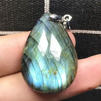 

Top Natural Yellow Blue Labradorite Necklace Pendant Jewelry For Woman Man 33x23x9mm Beads Silver Crystal Moonstone Stone AAAAA