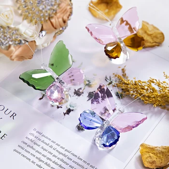 

H&D 3 Colors Crystal Butterfly Figurines Glass Animal Paperweight Art Craft Table Ornament Home Wedding Decor Xmas Kids Gift
