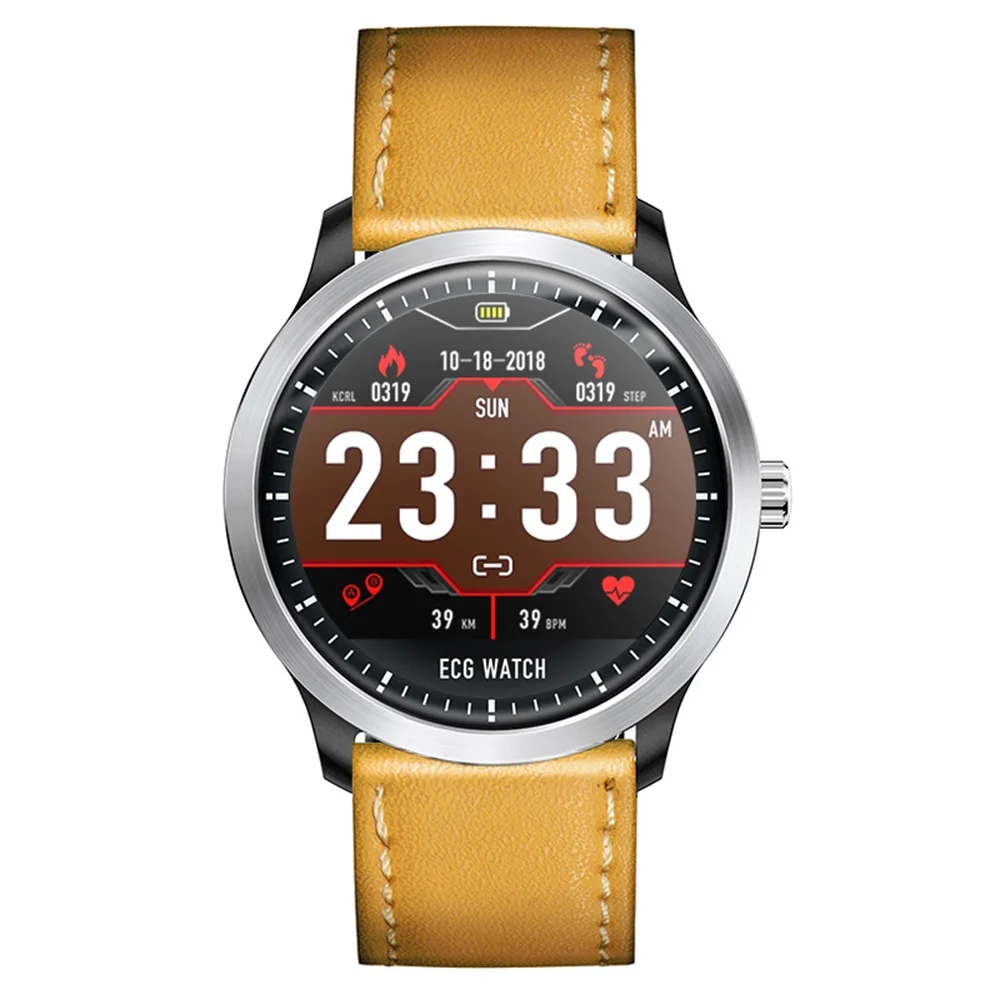Gold Leather Strap 696 N58 ECG PPG Смарт часы с электрокардиографом ЭКГ дисплей holter ЭКГ heartrate монитор кровяного давления женщин умный Браслет - Цвет: Gold Leather Strap