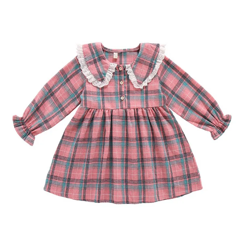 Новое Осеннее Повседневное платье для маленьких девочек с расклешенными рукавами клетчатый принт детские нарядные платья принцессы